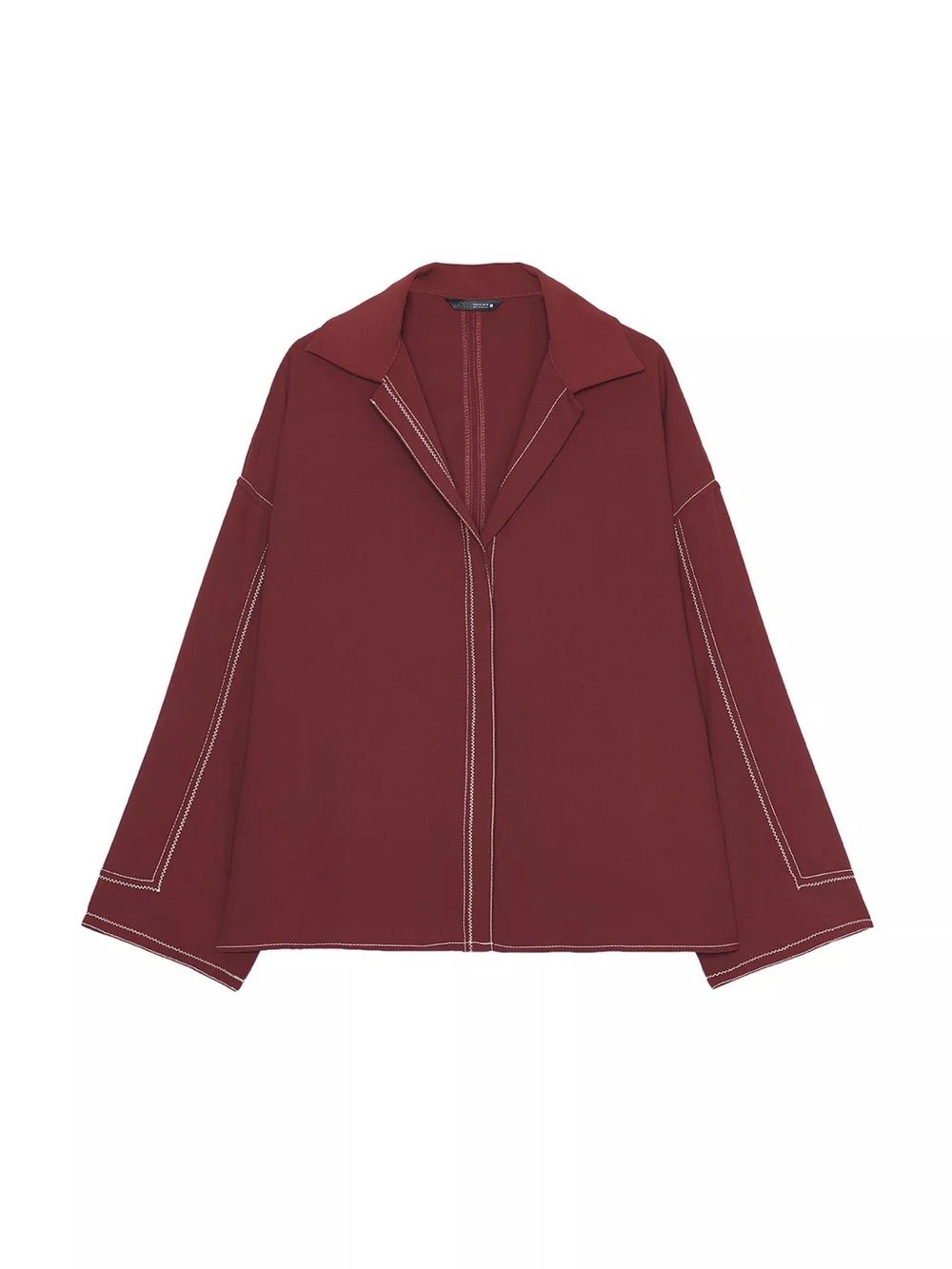 Zara Open-Front Top with Contrast Stitching
